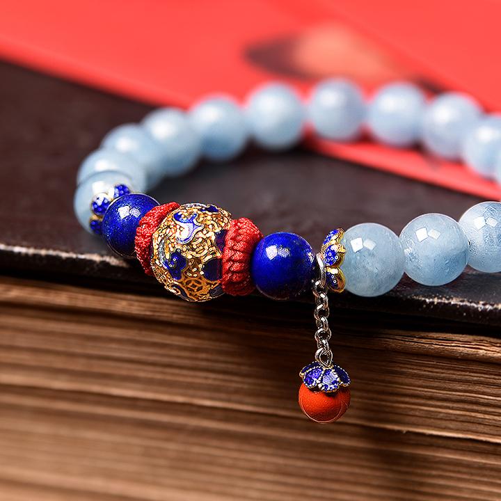 云袖古風手串，海藍寶青金石朱砂925銀手鏈