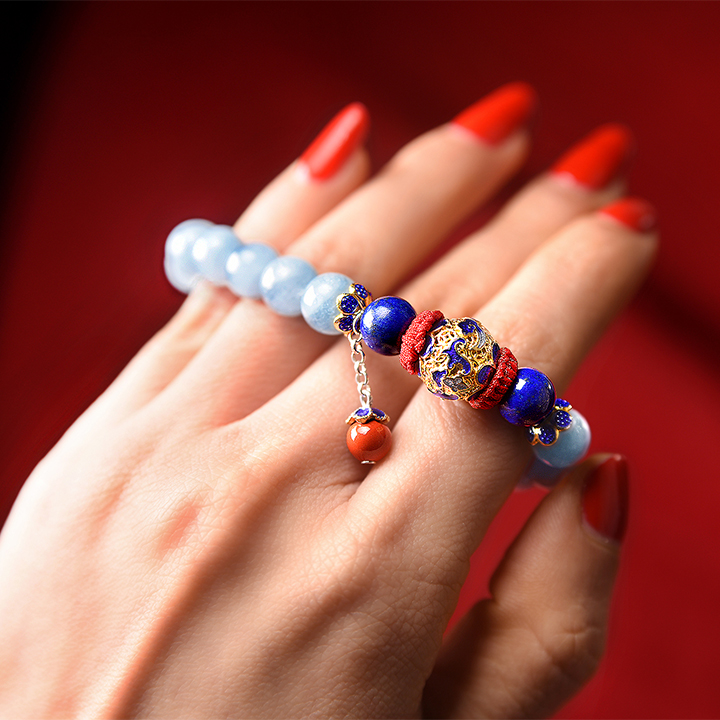 云袖古風手串，海藍寶青金石朱砂925銀手鏈