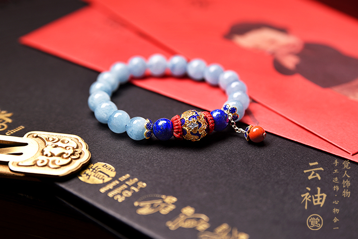 云袖古風手串，海藍寶青金石朱砂925銀手鏈