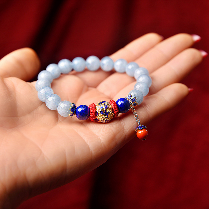 云袖古風手串，海藍寶青金石朱砂925銀手鏈