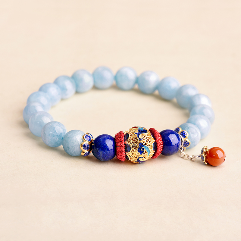 云袖古風手串，海藍寶青金石朱砂925銀手鏈