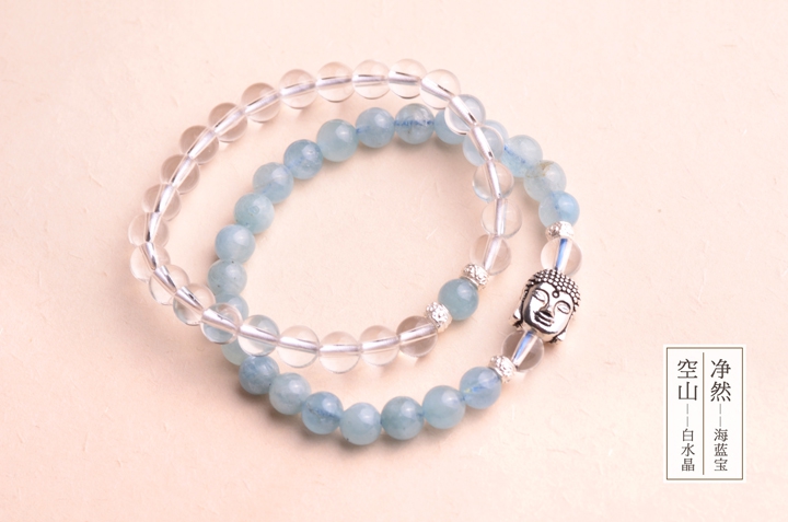釋迦摩尼佛像銀手鏈，凈然海藍(lán)寶手串