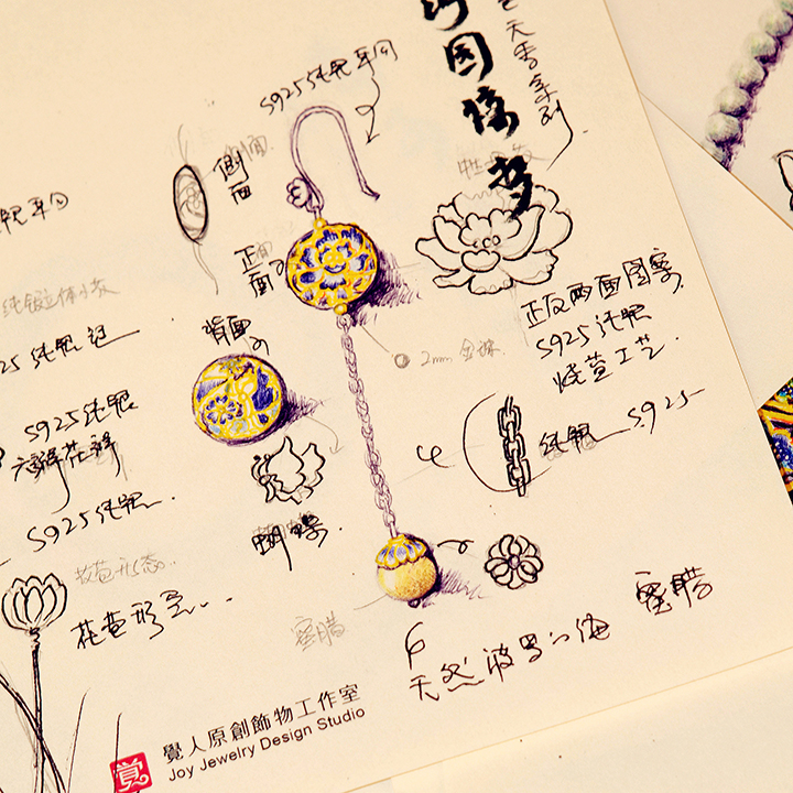 游園驚夢(mèng)流金耳飾，銀牡丹長(zhǎng)款耳環(huán)首飾