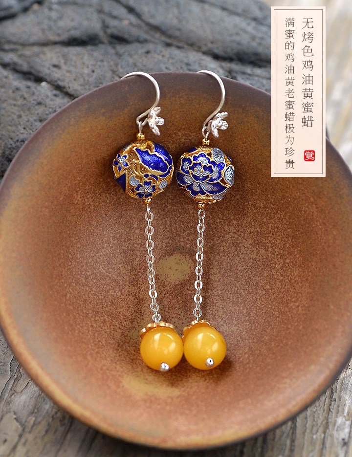 游園驚夢(mèng)流金耳飾，銀牡丹長(zhǎng)款耳環(huán)首飾