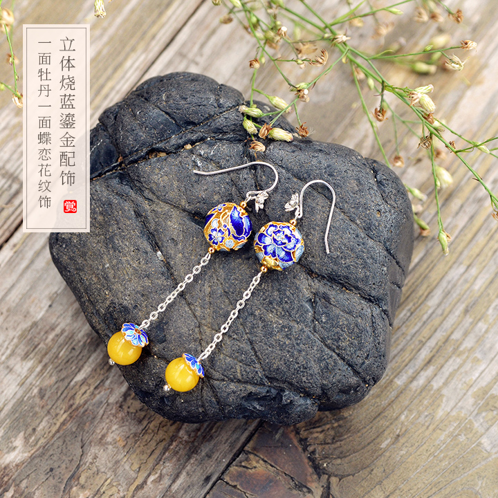 游園驚夢(mèng)流金耳飾，銀牡丹長(zhǎng)款耳環(huán)首飾