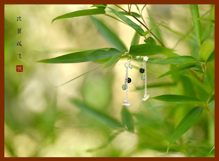 鳥兒吊墜耳飾，天然翡翠長款耳環(huán)首飾