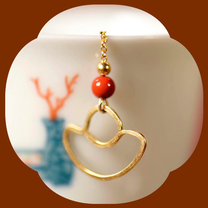 手工元寶耳線耳飾，天然朱砂耳環(huán)首飾