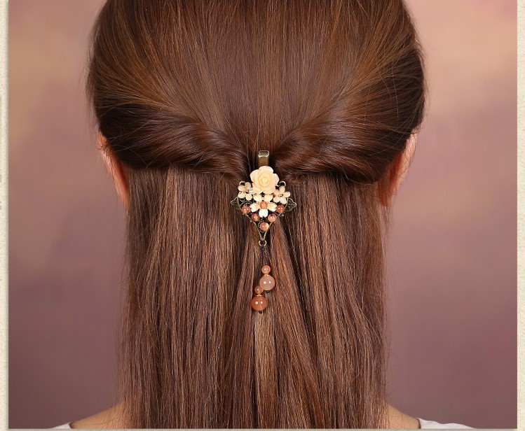 古典民族花朵發(fā)夾，復(fù)古風(fēng)淡雅清新頭飾