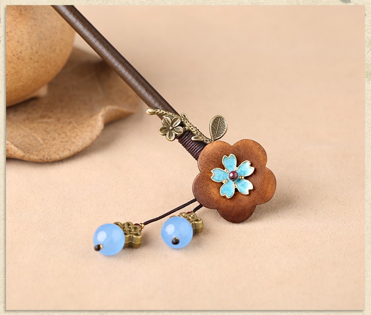 復(fù)古流蘇發(fā)簪步搖，木花民族風(fēng)簪子頭飾