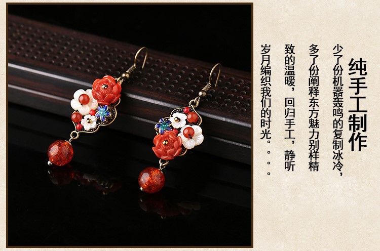 紅色民族風(fēng)耳環(huán)，復(fù)古長(zhǎng)款喜慶古風(fēng)吊墜耳環(huán)