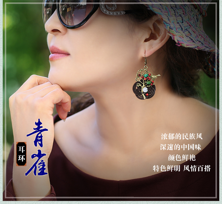 森系古典耳墜耳環(huán)，福連文苑夸張吊墜耳環(huán)