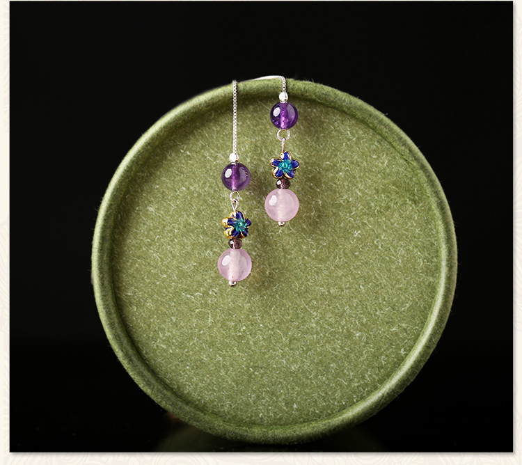 紫色小巧時尚耳飾，古典銀線長款耳環(huán)