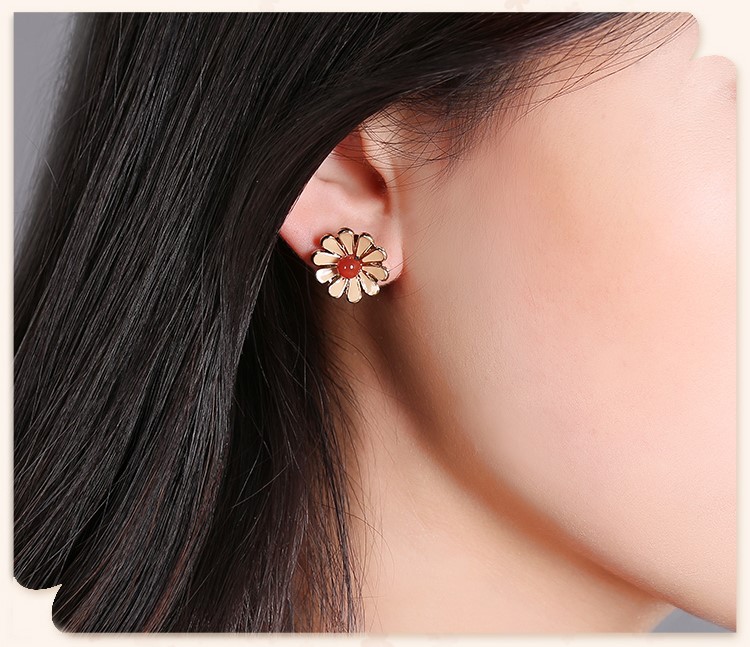 復(fù)古風花朵小巧耳釘，簡約時尚瑪瑙耳釘首飾