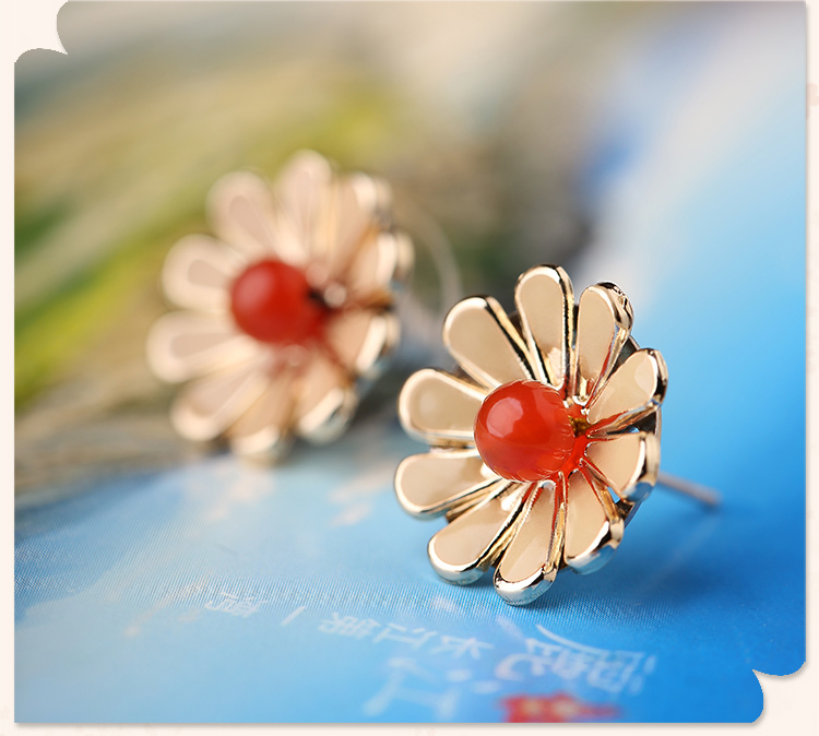 復(fù)古風花朵小巧耳釘，簡約時尚瑪瑙耳釘首飾