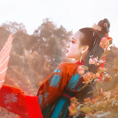 嬌艷紅傘女生頭像，唯美古風真人頭像