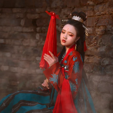 嬌艷紅傘女生頭像，唯美古風真人頭像