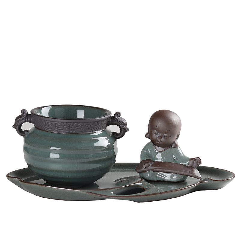 復(fù)古福連文苑文竹盆景，禪意小和尚盆景