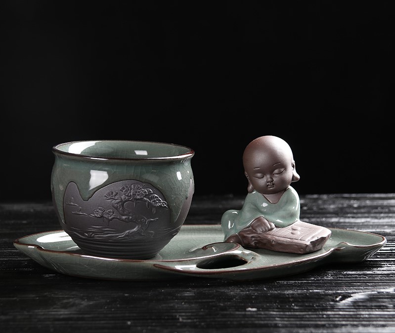 復(fù)古福連文苑文竹盆景，禪意小和尚盆景