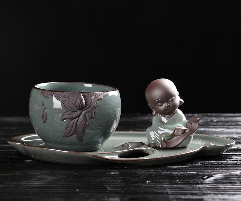 復(fù)古福連文苑文竹盆景，禪意小和尚盆景