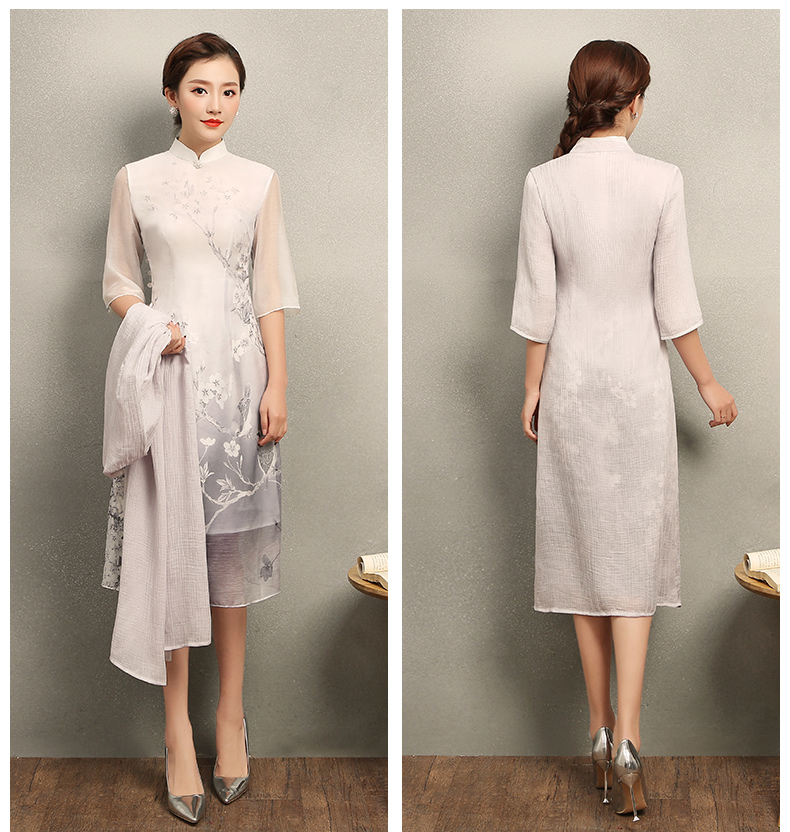 清麗淡雅櫻香旗袍，時(shí)尚印花旗袍裙
