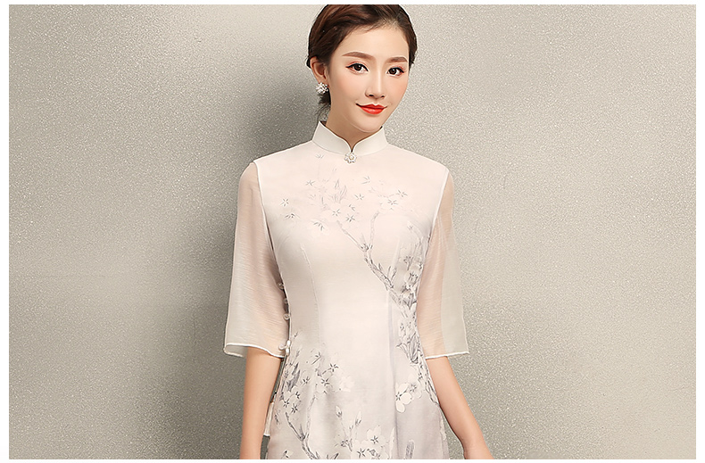 清麗淡雅櫻香旗袍，時(shí)尚印花旗袍裙