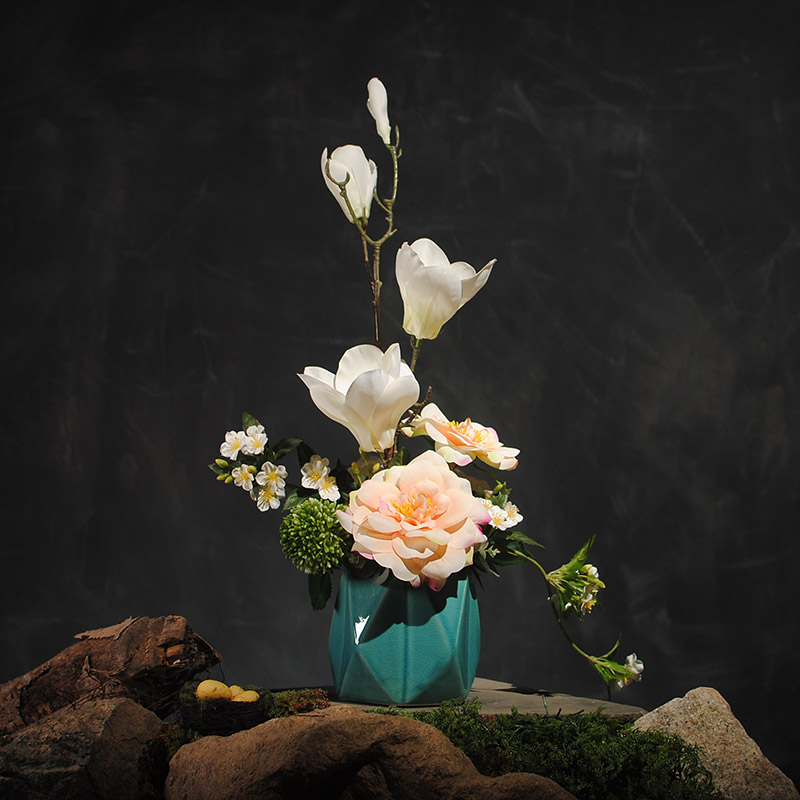 清雅浪漫玉蘭花花藝，浪漫梨花中式插花