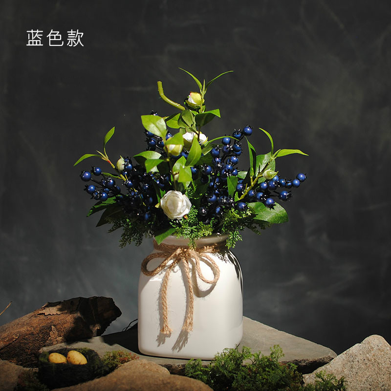 可愛漿果插花藝術(shù)，仿真茶花中式花藝