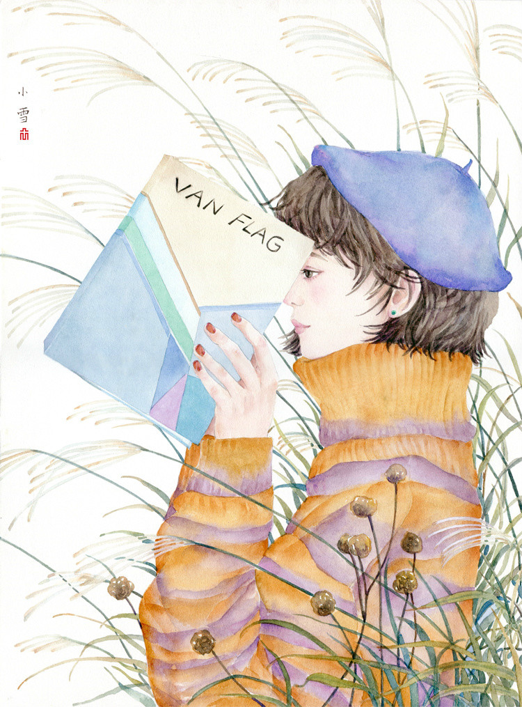 24節(jié)氣水彩手繪插畫，清新淡雅唯美女子插畫