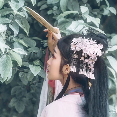 粉蝶花朵帶團(tuán)扇女生頭像，唯美古風(fēng)真人頭像
