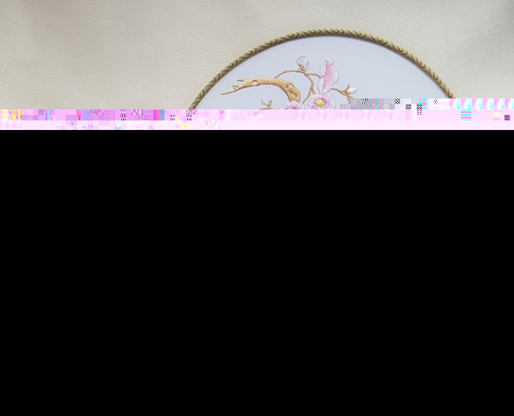 清新桃花刺繡團扇，粉色韻味繡花宮扇工藝扇子