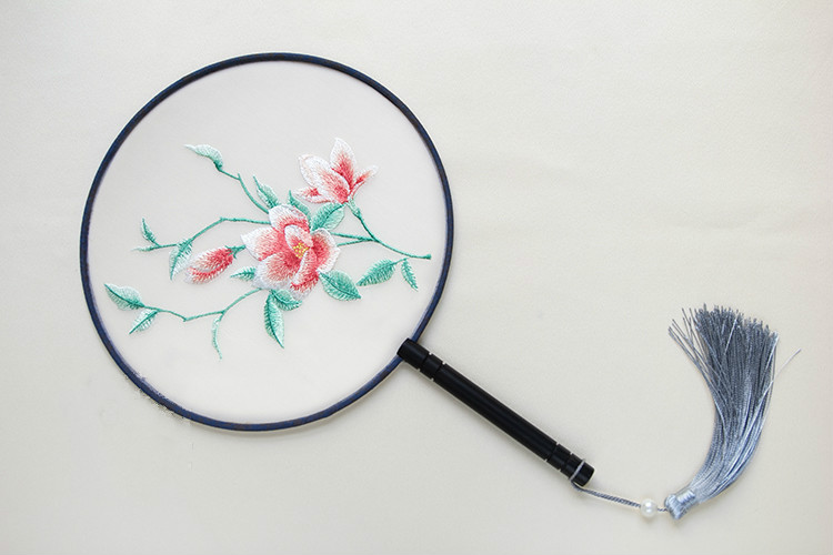古典茉莉花刺繡團(tuán)扇，復(fù)古繡花宮扇工藝扇子