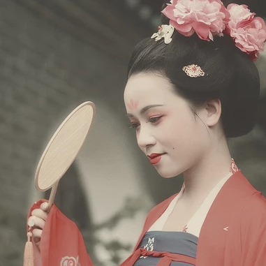 唐園帶團扇女生頭像，唯美古風真人頭像