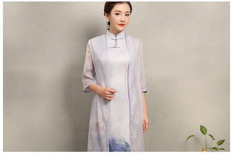 溫婉優(yōu)雅淡紫旗袍，文藝復(fù)古氣息旗袍裙