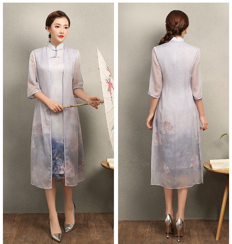 溫婉優(yōu)雅淡紫旗袍，文藝復(fù)古氣息旗袍裙