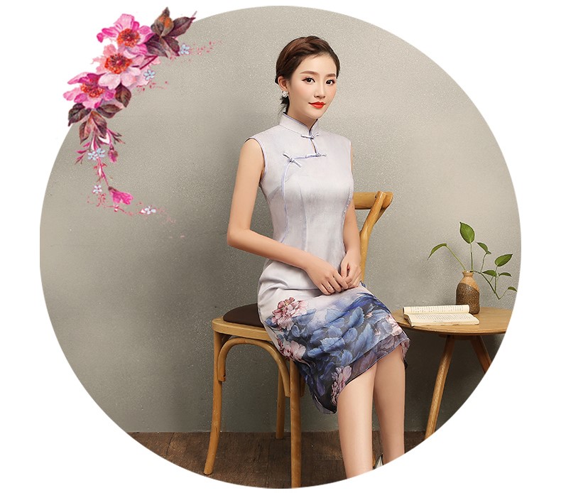 溫婉優(yōu)雅淡紫旗袍，文藝復(fù)古氣息旗袍裙