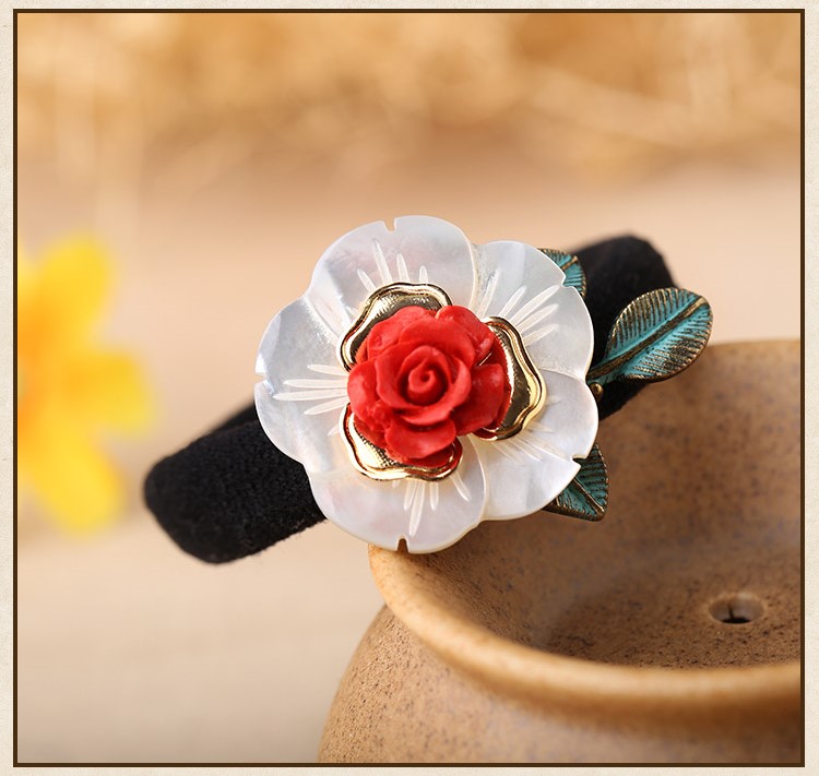 和顏悅色發(fā)圈，復(fù)古玫瑰花朵發(fā)圈頭飾
