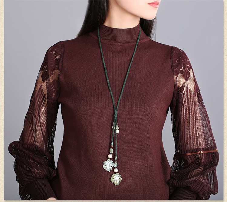 舞汐羽項鏈：復古岫玉葉子吊墜毛衣鏈項鏈