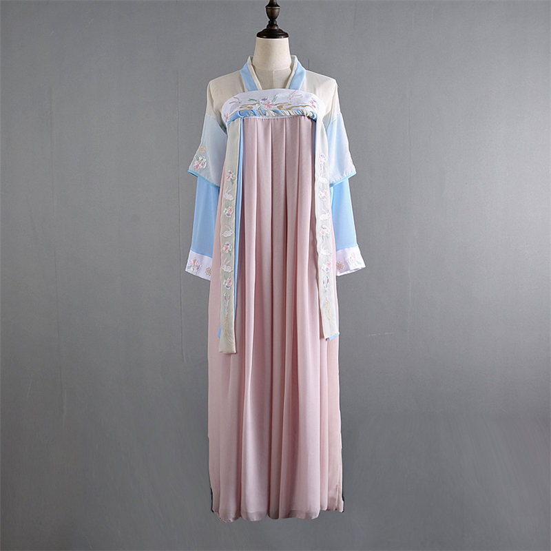 漢元素繡花仙女裙，改良漢服對襟齊胸襦裙