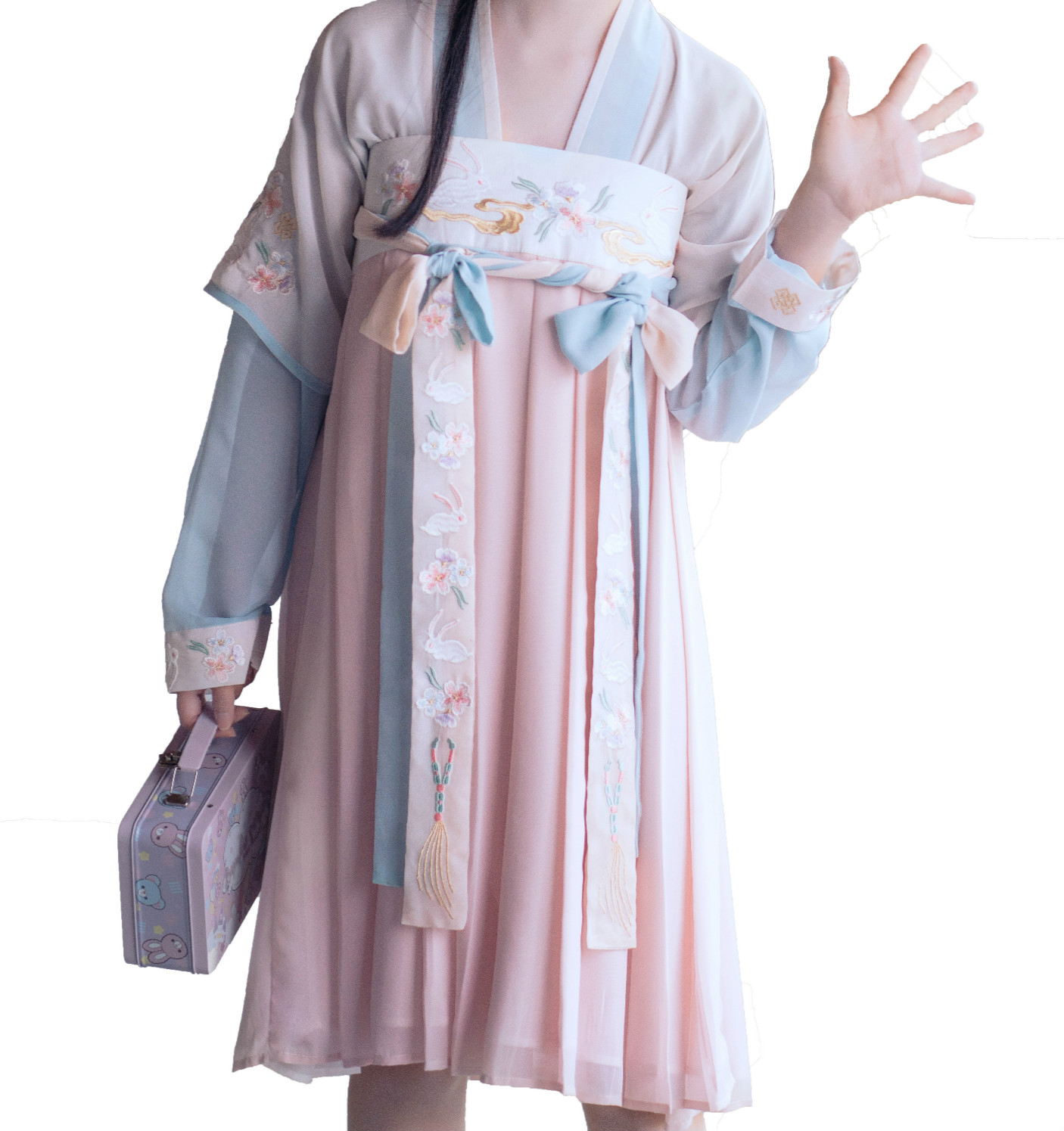 漢元素繡花仙女裙，改良漢服對襟齊胸襦裙