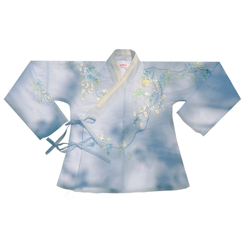 卿辭刺繡藍色典雅漢服，清新交領(lǐng)襦裙?jié)h服