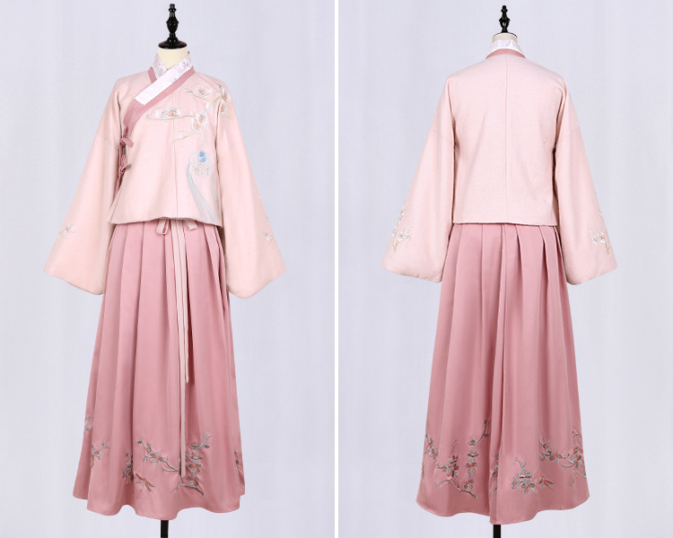 清新典雅粉色漢服，仙女交領(lǐng)襦裙?jié)h服圖片