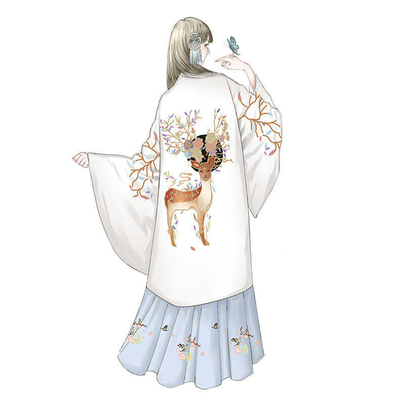 魏晉風(fēng)回雪襦裙?jié)h服，清新淡雅小鹿刺繡漢服