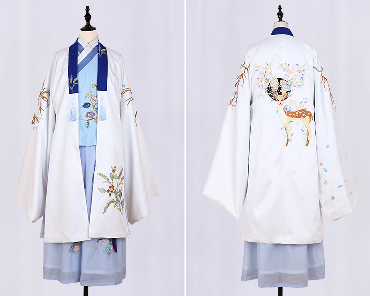 魏晉風(fēng)回雪襦裙?jié)h服，清新淡雅小鹿刺繡漢服