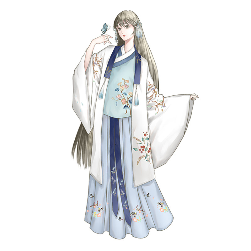 魏晉風(fēng)回雪襦裙?jié)h服，清新淡雅小鹿刺繡漢服