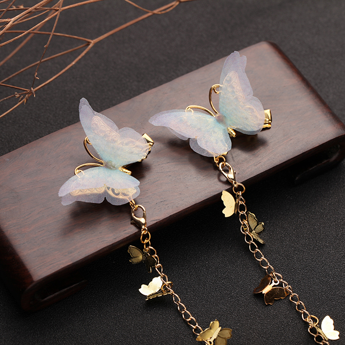 小清新仙女薄紗蝴蝶發(fā)夾，流蘇發(fā)夾古風頭飾