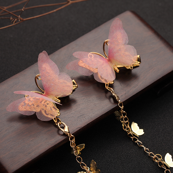 小清新仙女薄紗蝴蝶發(fā)夾，流蘇發(fā)夾古風頭飾