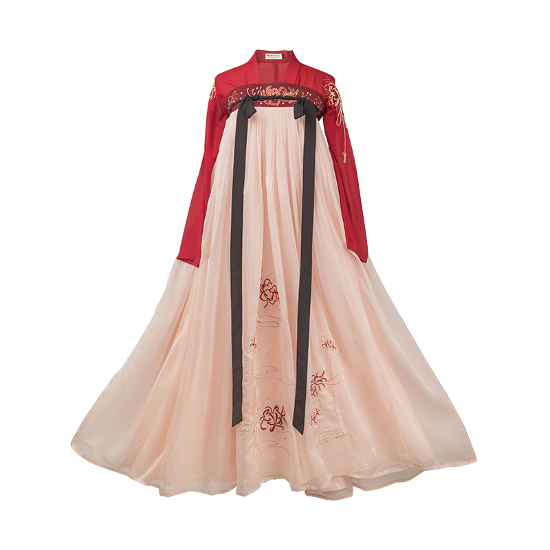 火紅彼岸花齊胸襦裙?jié)h服，日常春夏漢服圖片
