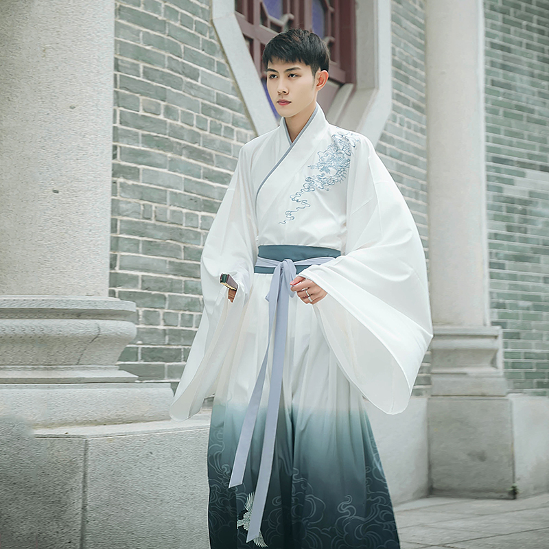 謙謙君子大袖交領(lǐng)襦裙，龍紋刺繡漢服圖片