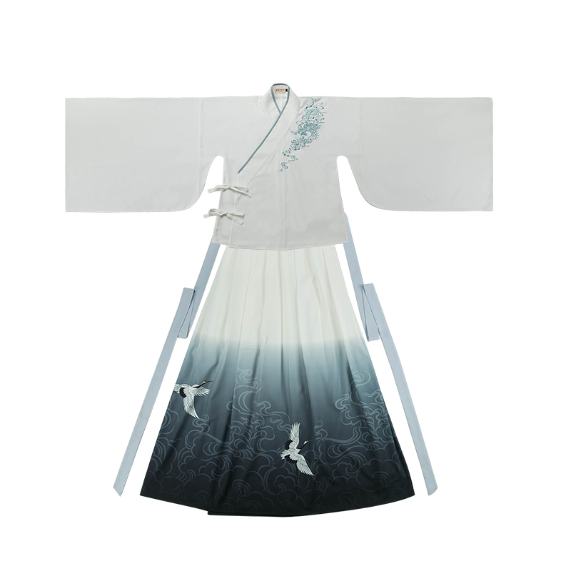 謙謙君子大袖交領(lǐng)襦裙，龍紋刺繡漢服圖片