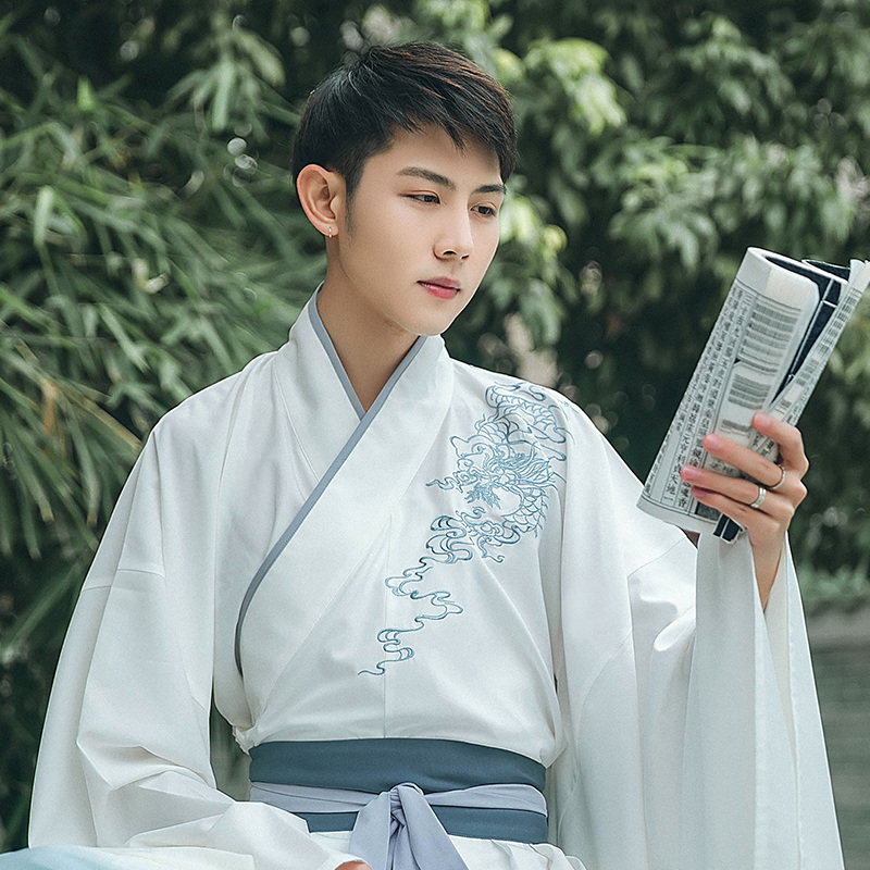 謙謙君子大袖交領(lǐng)襦裙，龍紋刺繡漢服圖片